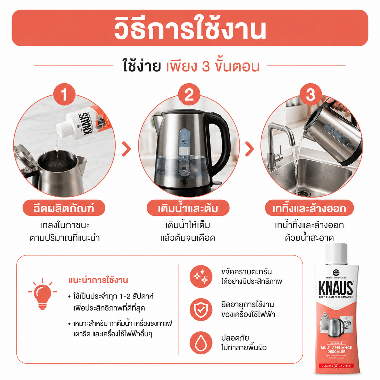 น้ำยาล้างตะกรัน KNAUS ขนาด 300 มล. (ขจัดคราบตะกรันฝังลึก กาต้มน้ำไฟฟ้า เตารีดไอน้ำ เครื่องชักผ้า)_4